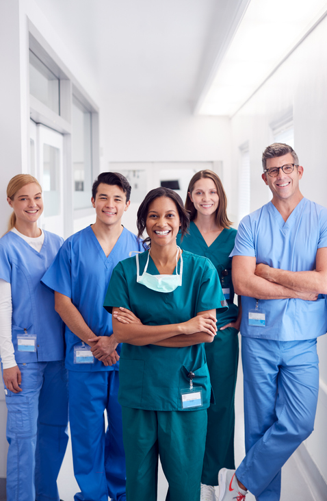 Diverse CONA medical staff in scrubs